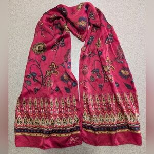 Vintage Oscar De La Renta Paisley Floral Silk Deep Red Scarf 11" X 50"